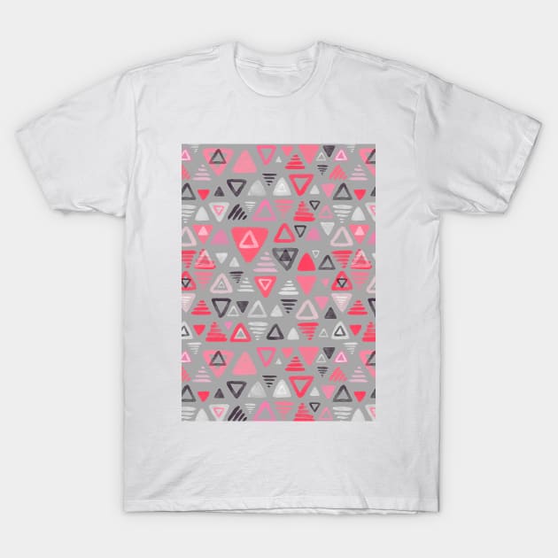 Summer Melon Hot Pink Triangles on Grey T-Shirt by micklyn